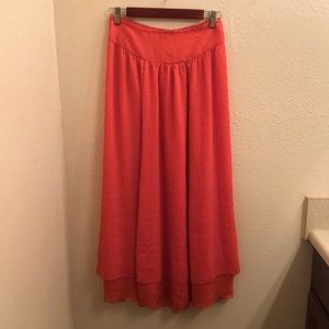 Bright Coral Flowy Maxi Skirt